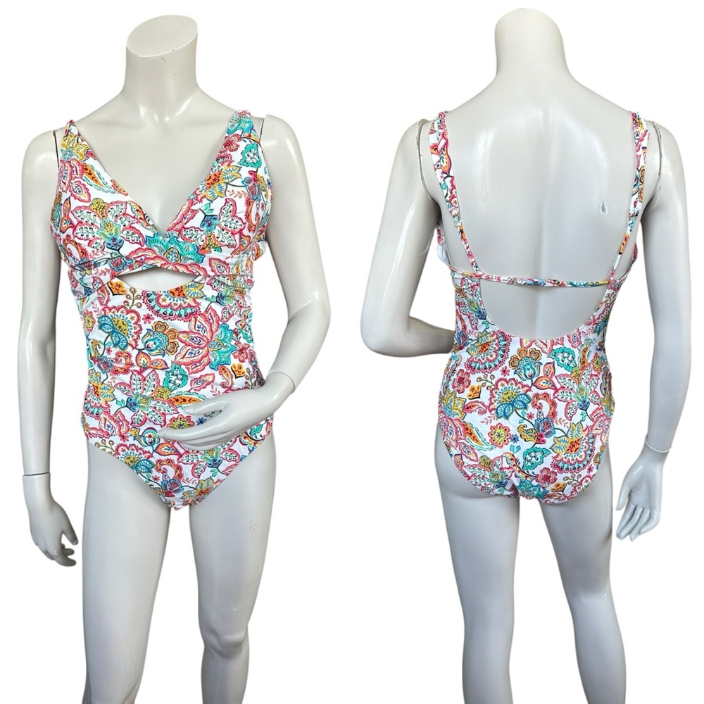NWT La Blanca GYPSY SOUL Cross Front Keyhole One Piece Tummy Control Size US 10